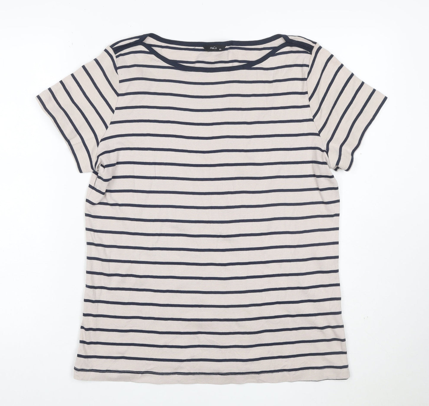 Marks and Spencer Women Beige Striped Short Sleeve Cotton T-Shirt Size 20