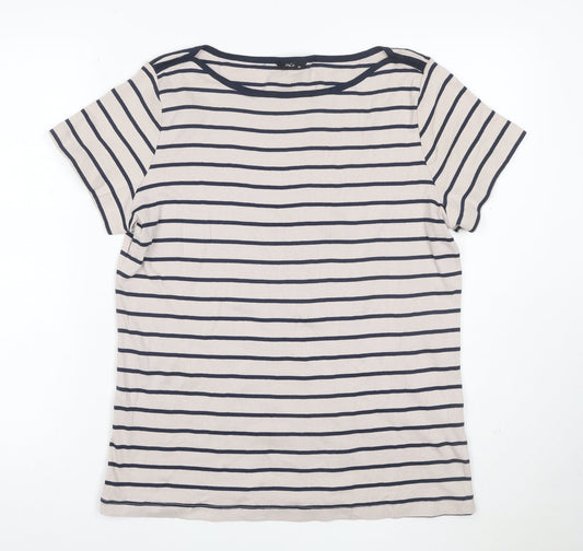 Marks and Spencer Women Beige Striped Short Sleeve Cotton T-Shirt Size 20