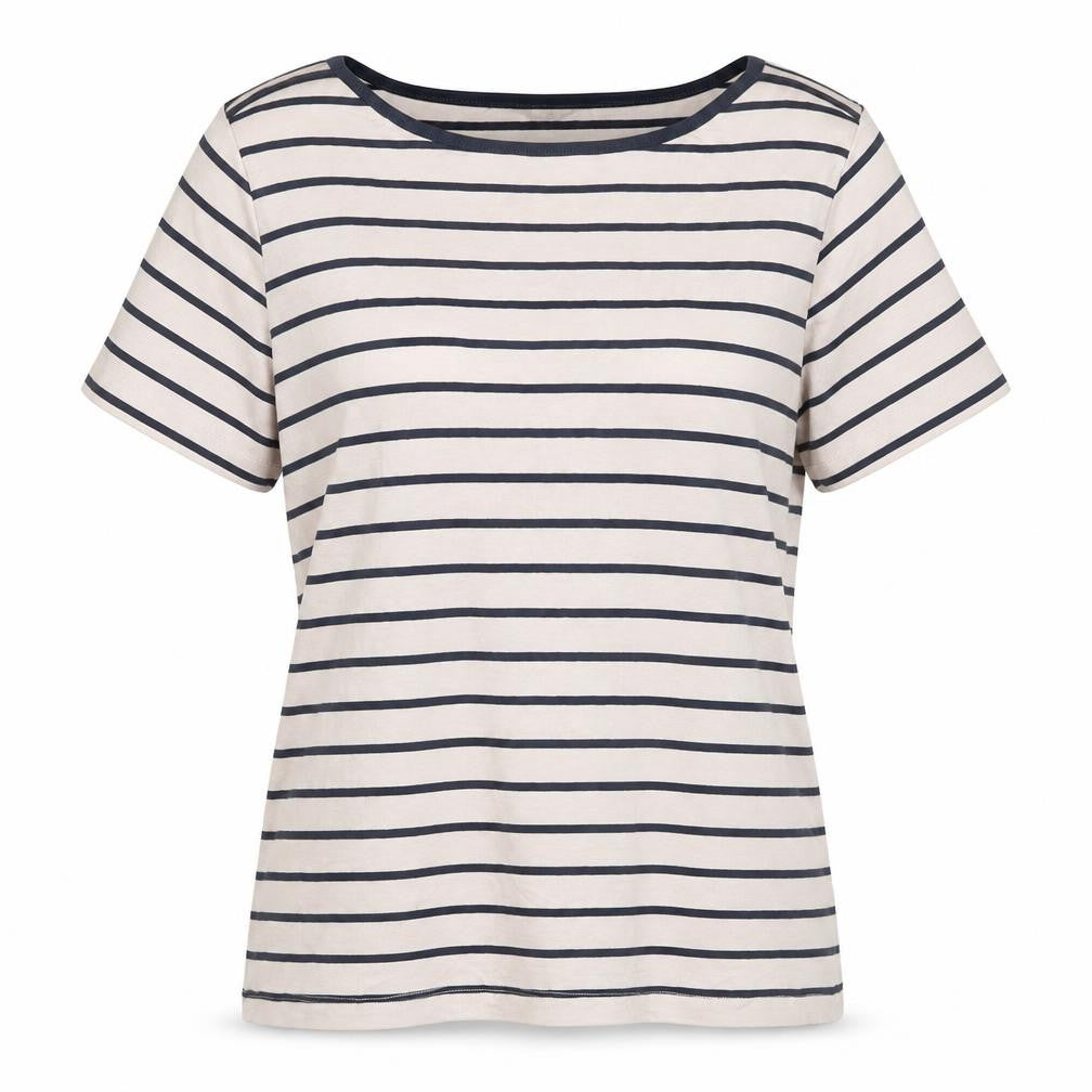Marks and Spencer Women Beige Striped Short Sleeve Cotton T-Shirt Size 20