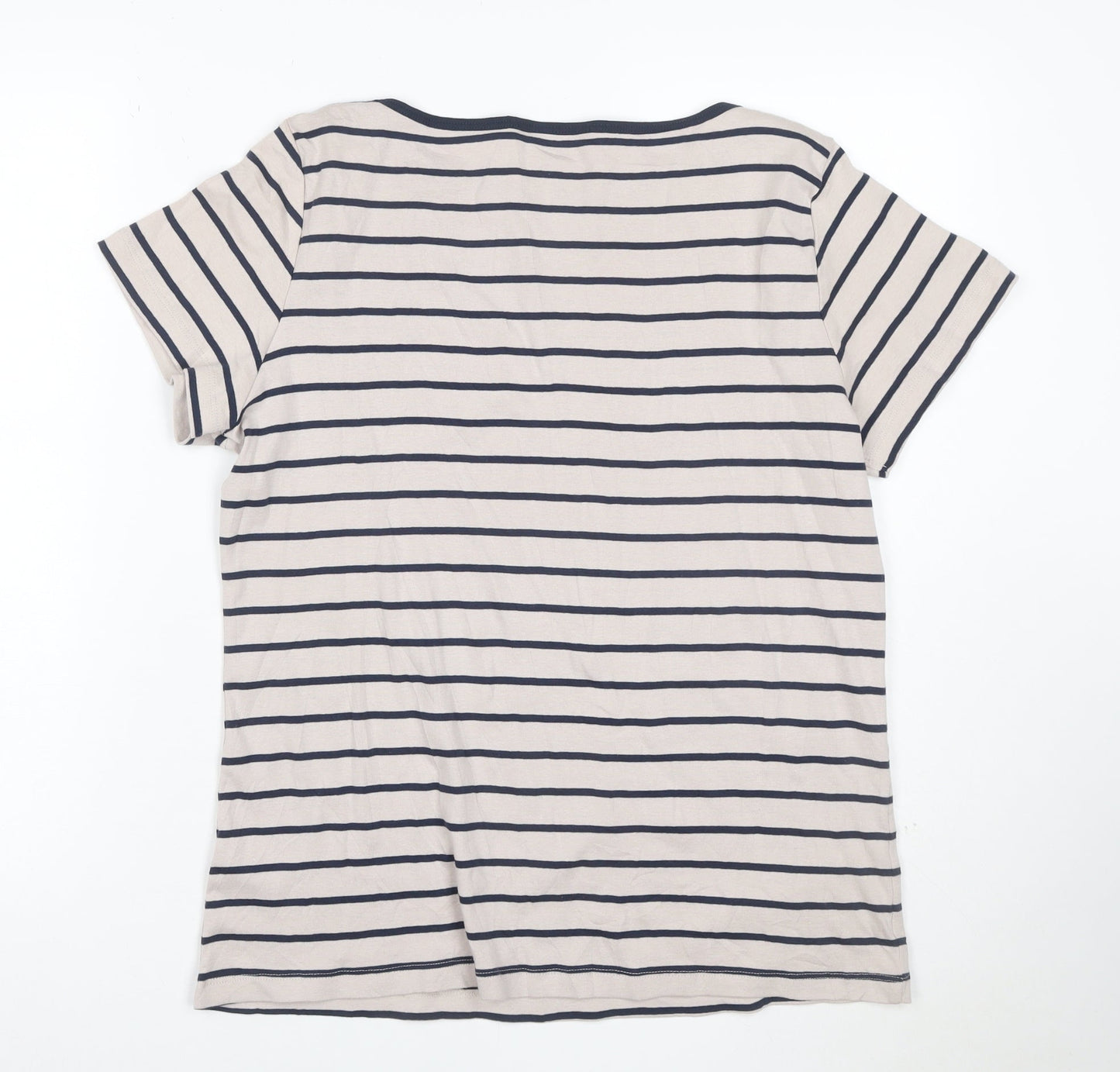 Marks and Spencer Women Beige Striped Short Sleeve Cotton T-Shirt Size 20
