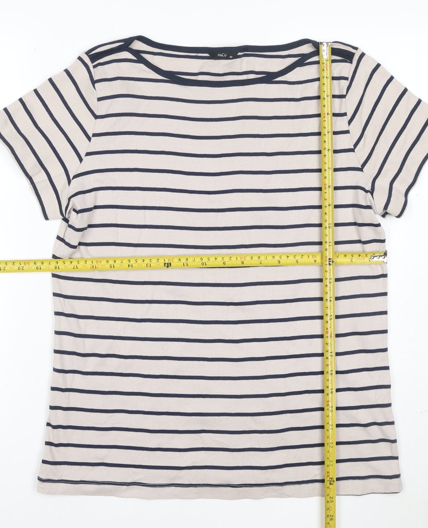 Marks and Spencer Women Beige Striped Short Sleeve Cotton T-Shirt Size 20