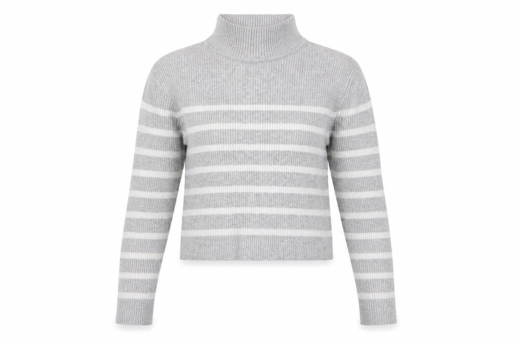 Pull&Bear Women’s Grey Striped Roll Neck Jumper Size 12