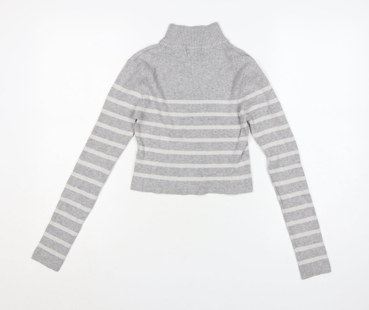 Pull & Bear Women’s Grey Striped Roll Neck Jumper Size 12