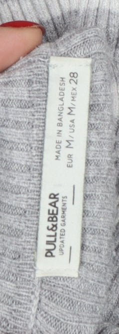 Pull & Bear Women’s Grey Striped Roll Neck Jumper Size 12