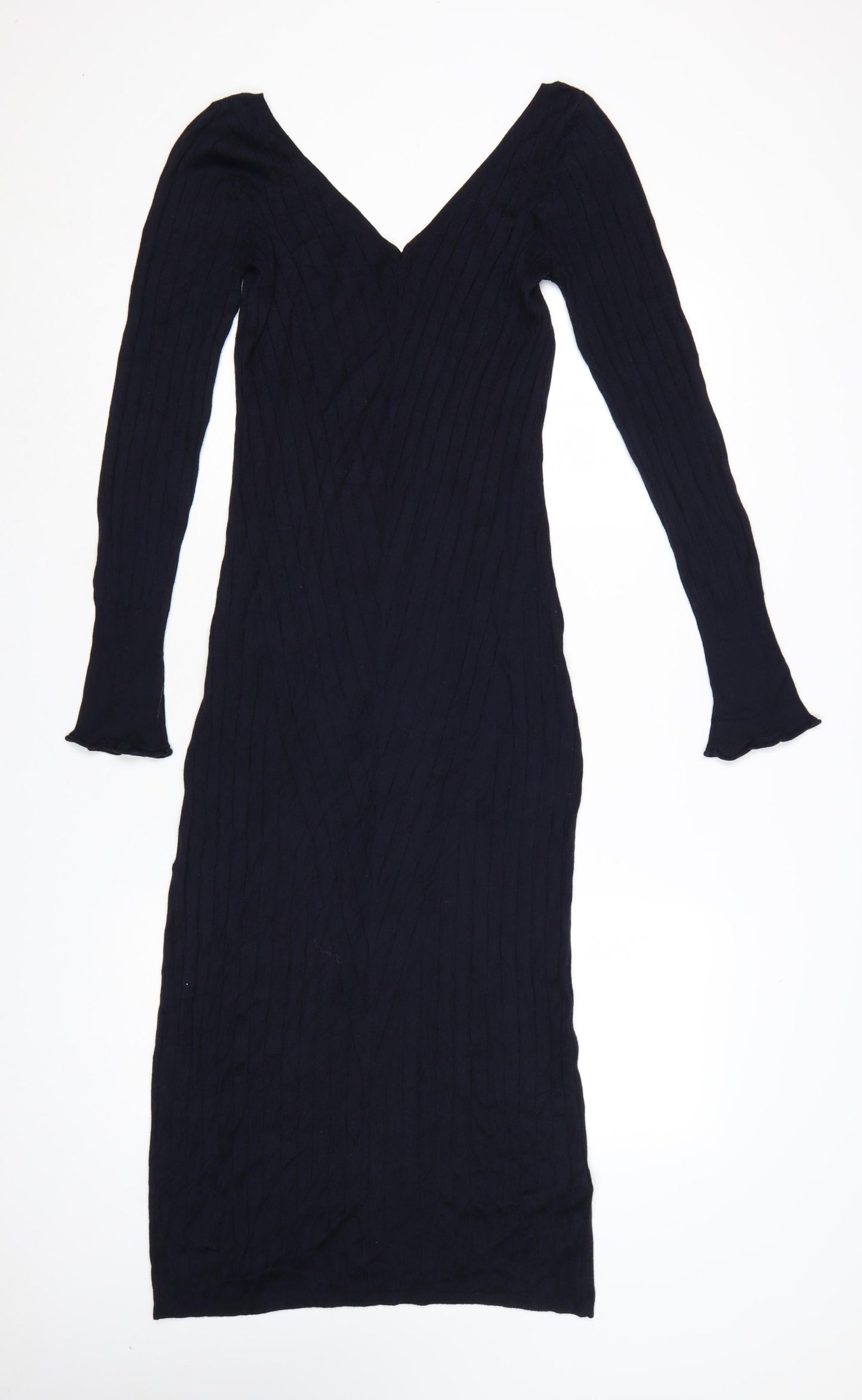 Topshop Maternity Black Ribbed Knit Long Sleeve Bodycon Midi Dress UK 10