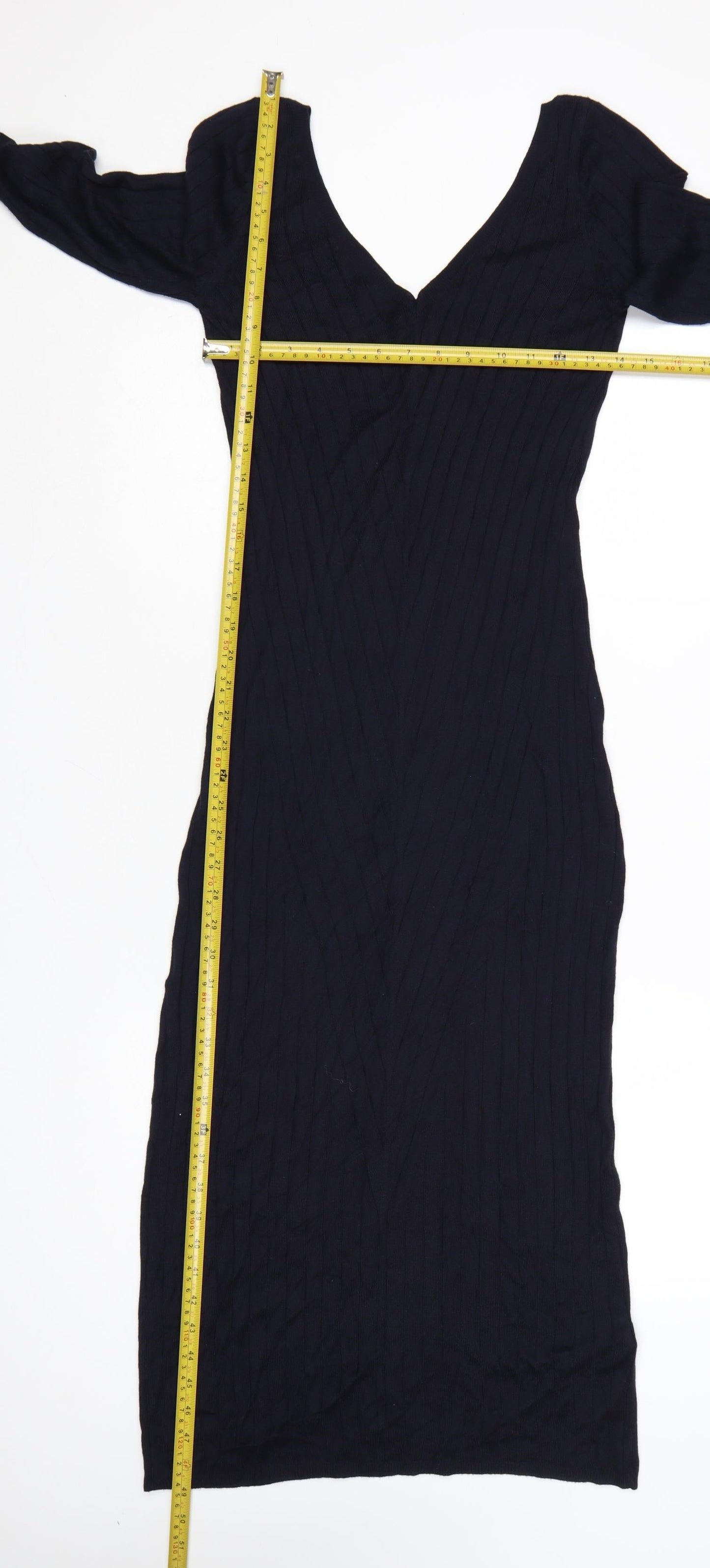 Topshop Maternity Black Ribbed Knit Long Sleeve Bodycon Midi Dress UK 10