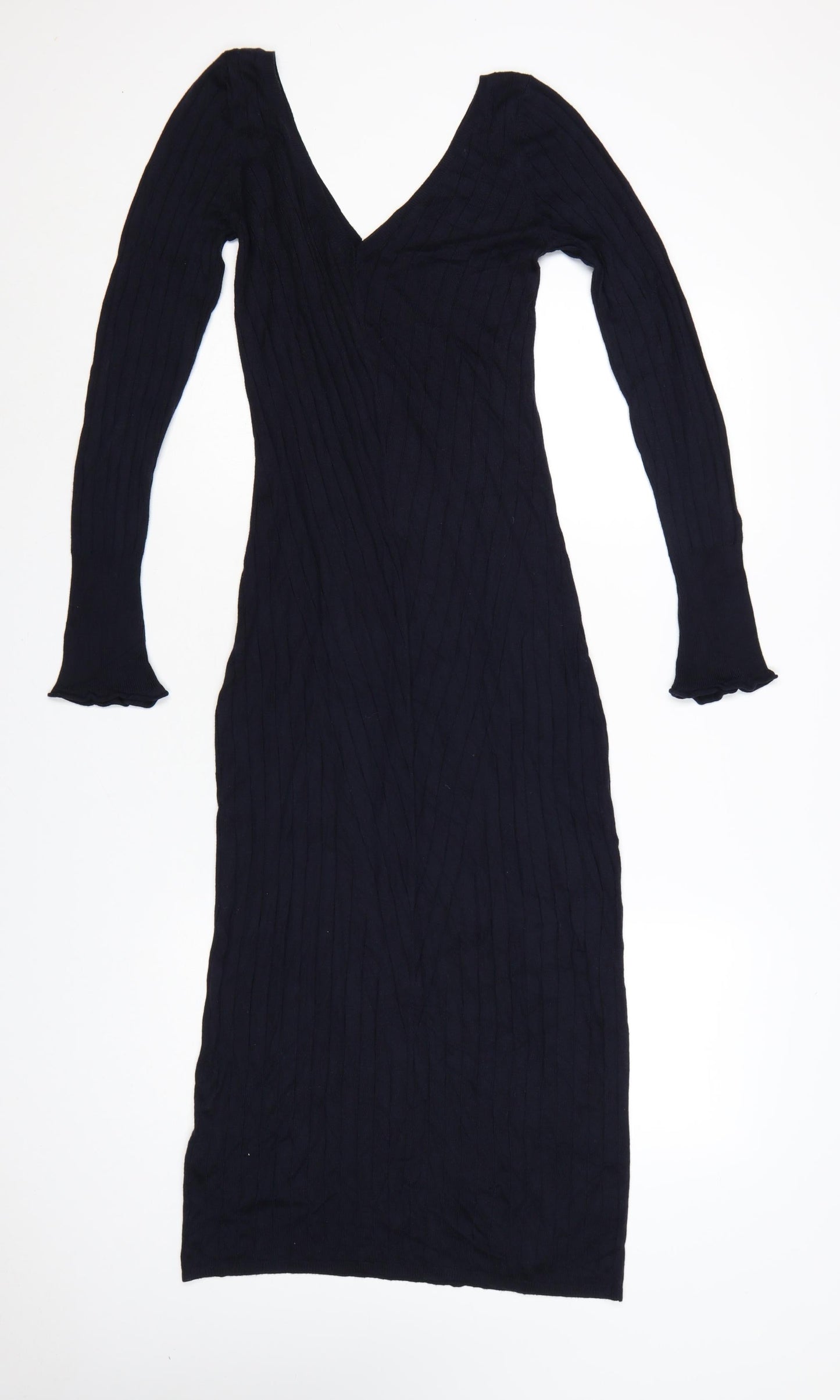 Topshop Maternity Black Ribbed Knit Long Sleeve Bodycon Midi Dress UK 10