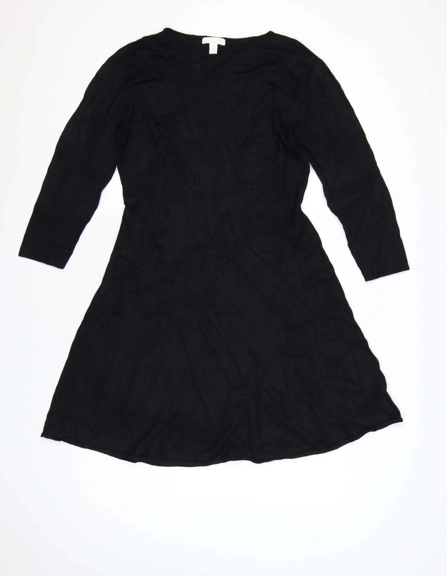 H&M Women Black A-Line Knee Length Dress Size 12 Viscose Blend