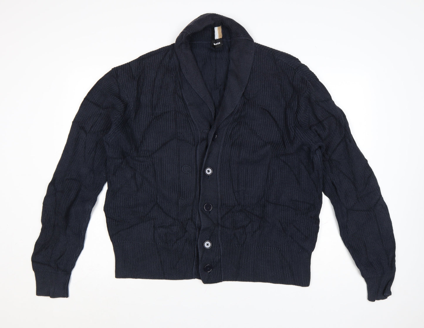 BOSS Men's Blue Cotton Knit Shawl Collar Cardigan L
