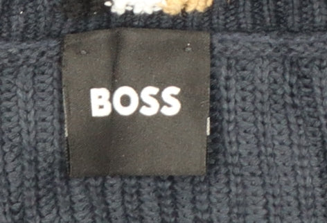 BOSS Men's Blue Cotton Knit Shawl Collar Cardigan L