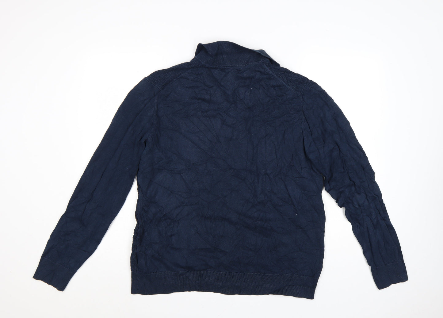 Marks and Spencer Men's Blue Collared Cotton Jumper Size L
