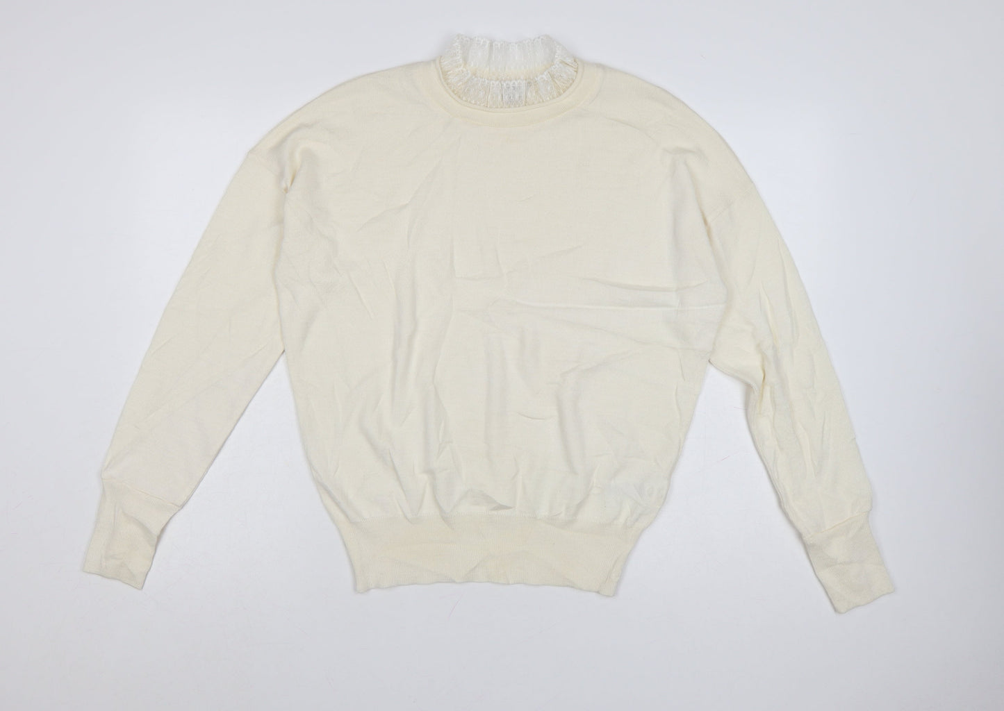 RR Women Ivory Wool Blend High Neck Pullover Jumper Size L