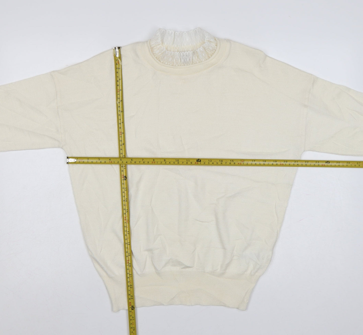 RR Women Ivory Wool Blend High Neck Pullover Jumper Size L