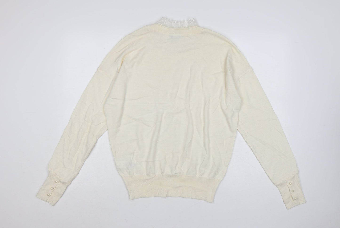 RR Women Ivory Wool Blend High Neck Pullover Jumper Size L
