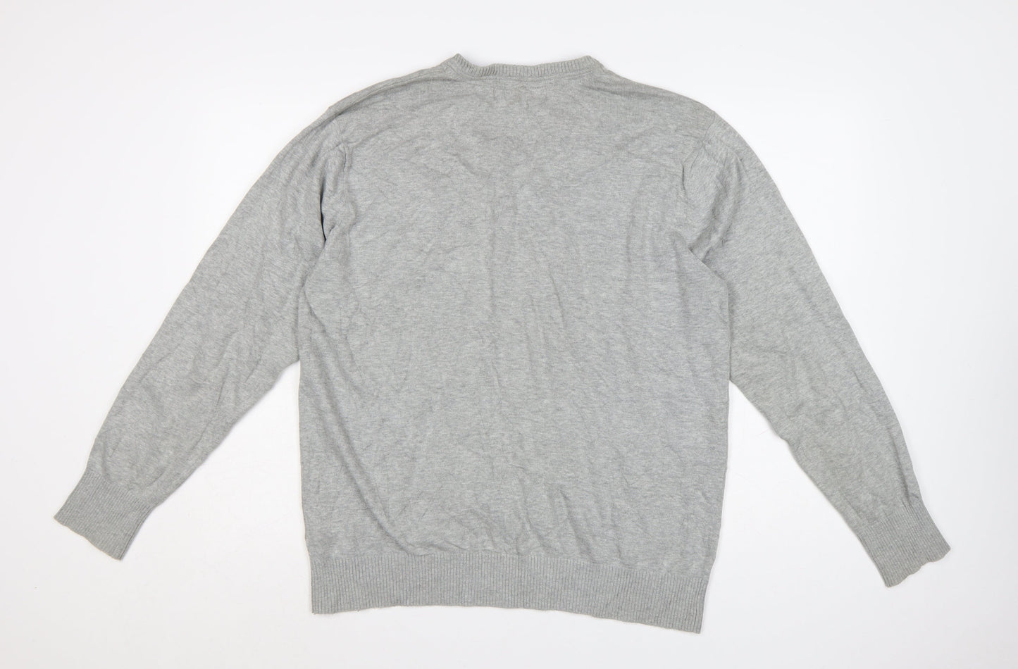 Crew Clothing Co. Men's Grey Cotton V-Neck Jumper Size L