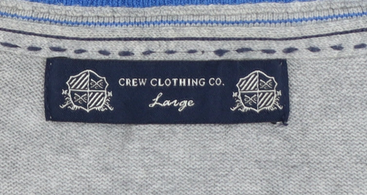 Crew Clothing Co. Men's Grey Cotton V-Neck Jumper Size L