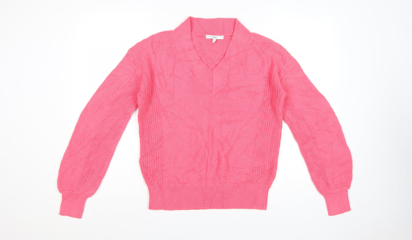 Next Women’s Pink Cotton V-Neck Long Sleeve Pullover Jumper XS