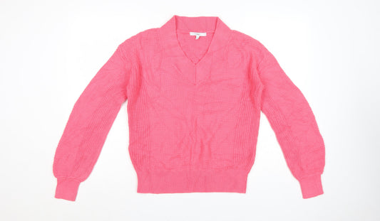 Next Women’s Pink Cotton V-Neck Long Sleeve Pullover Jumper XS