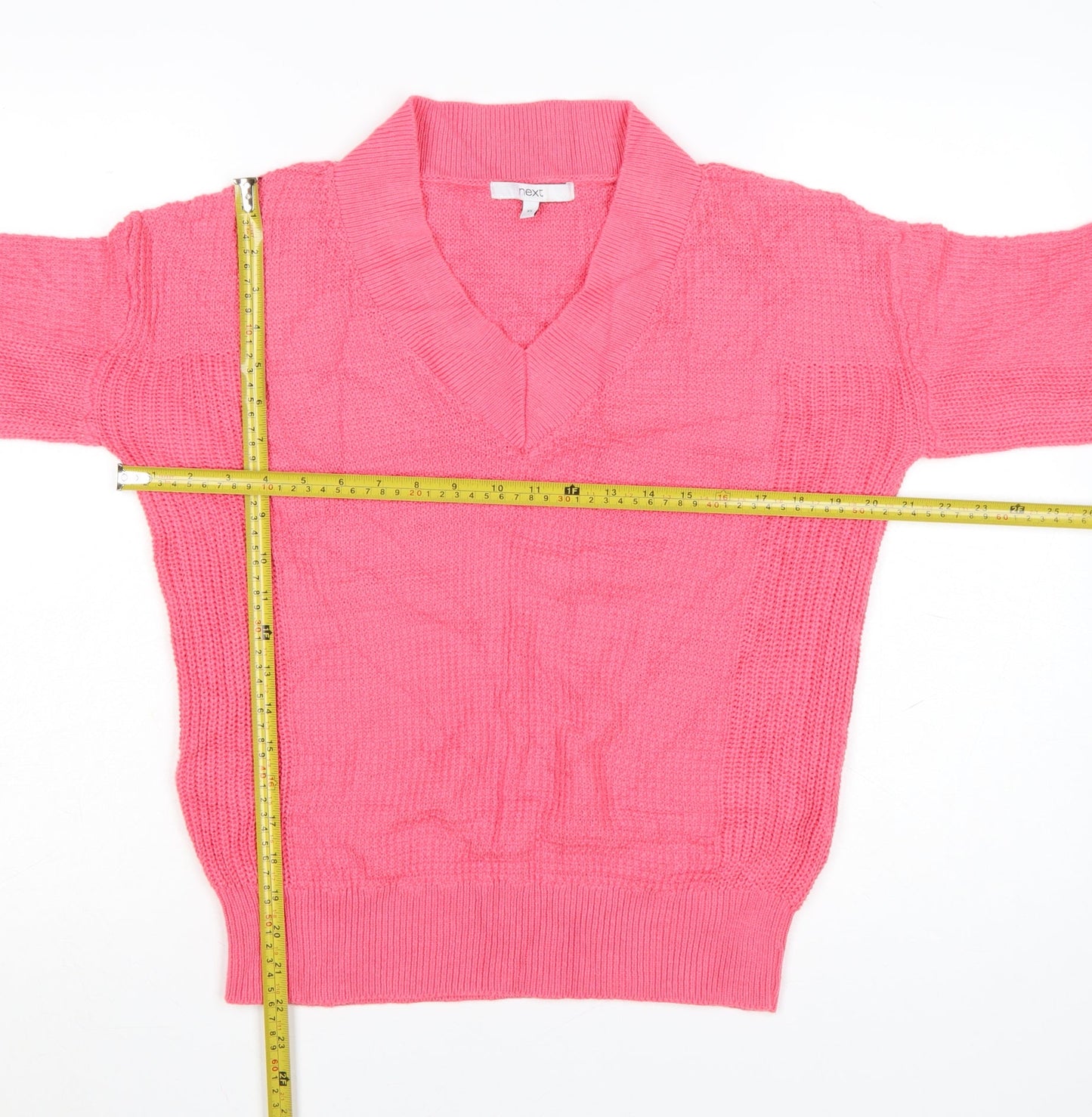 Next Women’s Pink Cotton V-Neck Long Sleeve Pullover Jumper XS