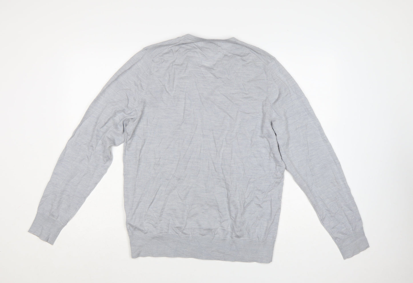 Marks and Spencer Men’s Grey Merino Wool V-Neck Jumper Size L