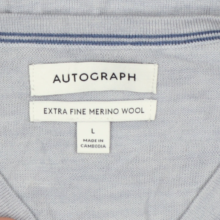 Marks and Spencer Men’s Grey Merino Wool V-Neck Jumper Size L