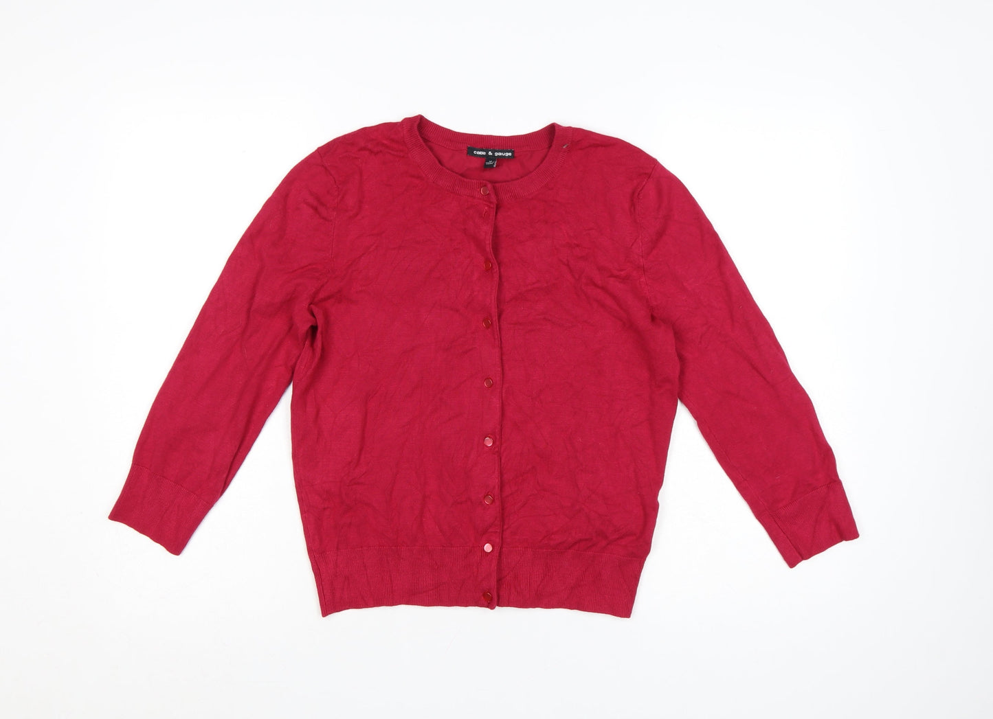 Cable & Gauge Women Red Cardigan M Crew Neck Knit Lightweight