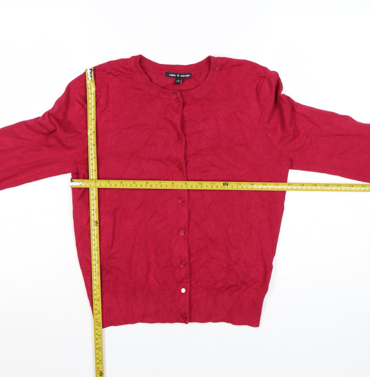 Cable & Gauge Women Red Cardigan M Crew Neck Knit Lightweight