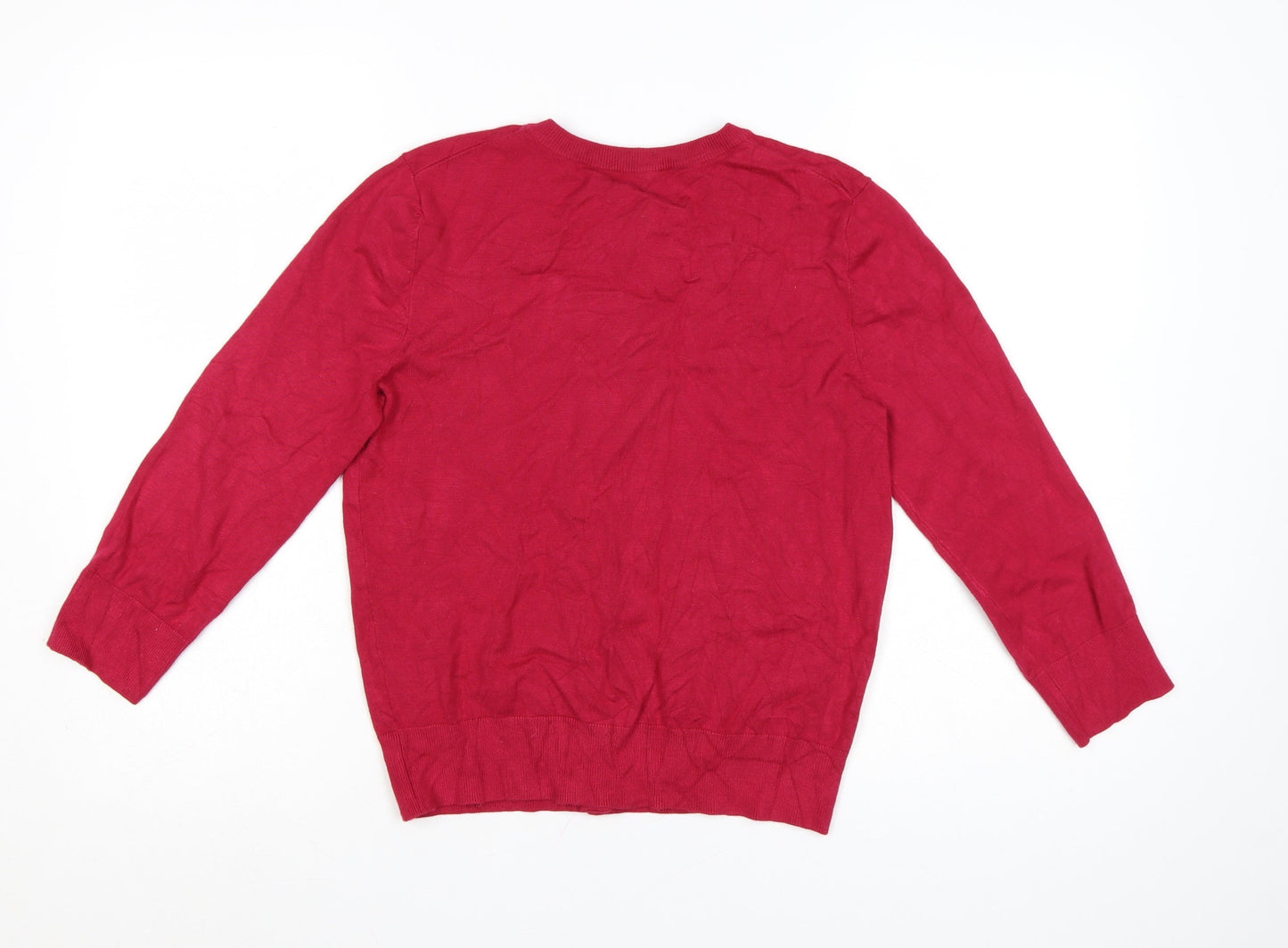 Cable & Gauge Women Red Cardigan M Crew Neck Knit Lightweight