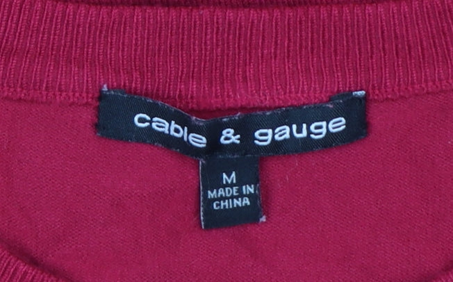 Cable & Gauge Women Red Cardigan M Crew Neck Knit Lightweight