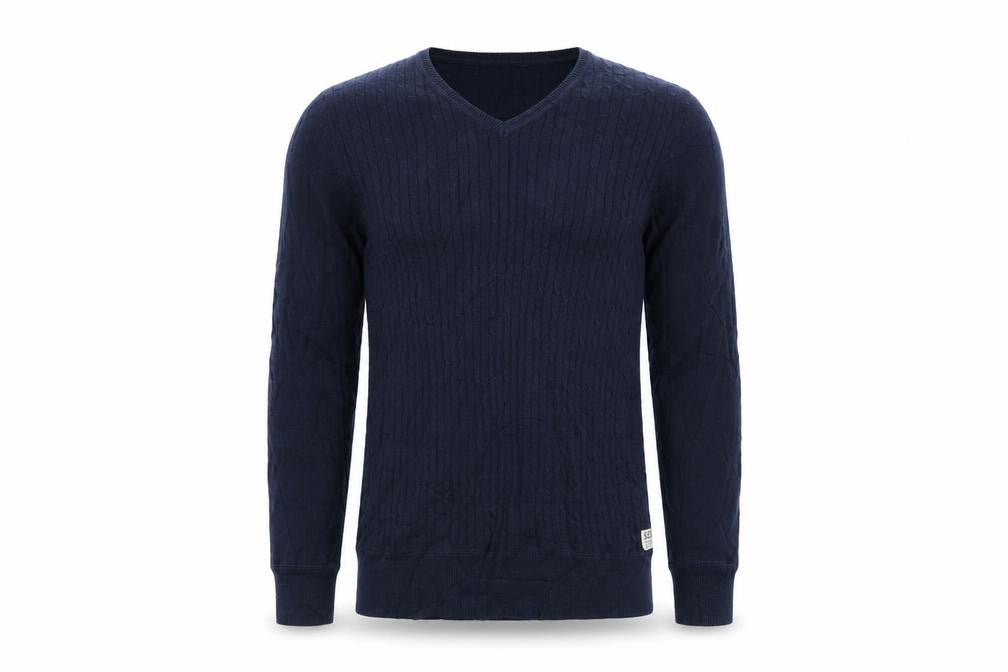 SoulCal Men's Blue Cotton V-Neck Cable Knit Jumper Small