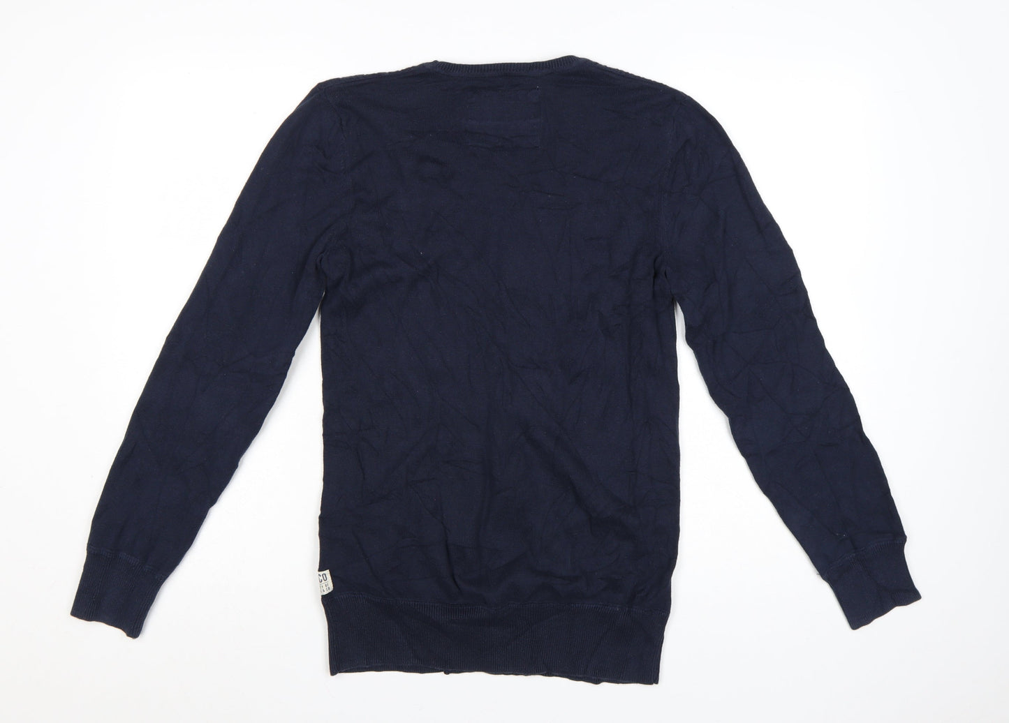 SoulCal & Co Men's Blue Cotton V-Neck Cable Knit Jumper Small