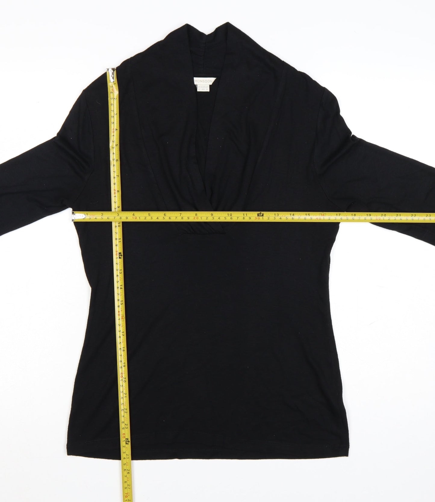 Monsoon Womens Black Wrap Style Long Sleeve Top Size 12