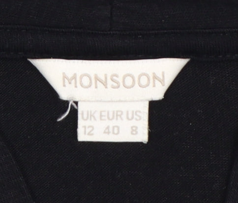 Monsoon Womens Black Wrap Style Long Sleeve Top Size 12