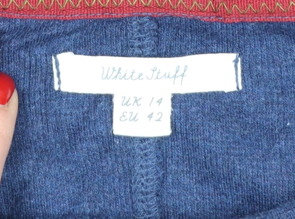 White Stuff Women's Blue Mock Neck Cotton Sleeveless Jumper Size 14