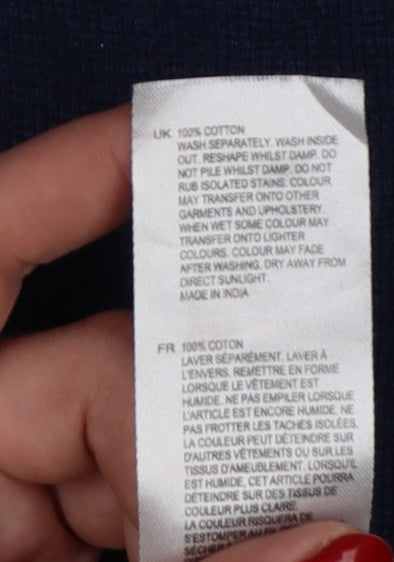 White Stuff Women's Blue Mock Neck Cotton Sleeveless Jumper Size 14