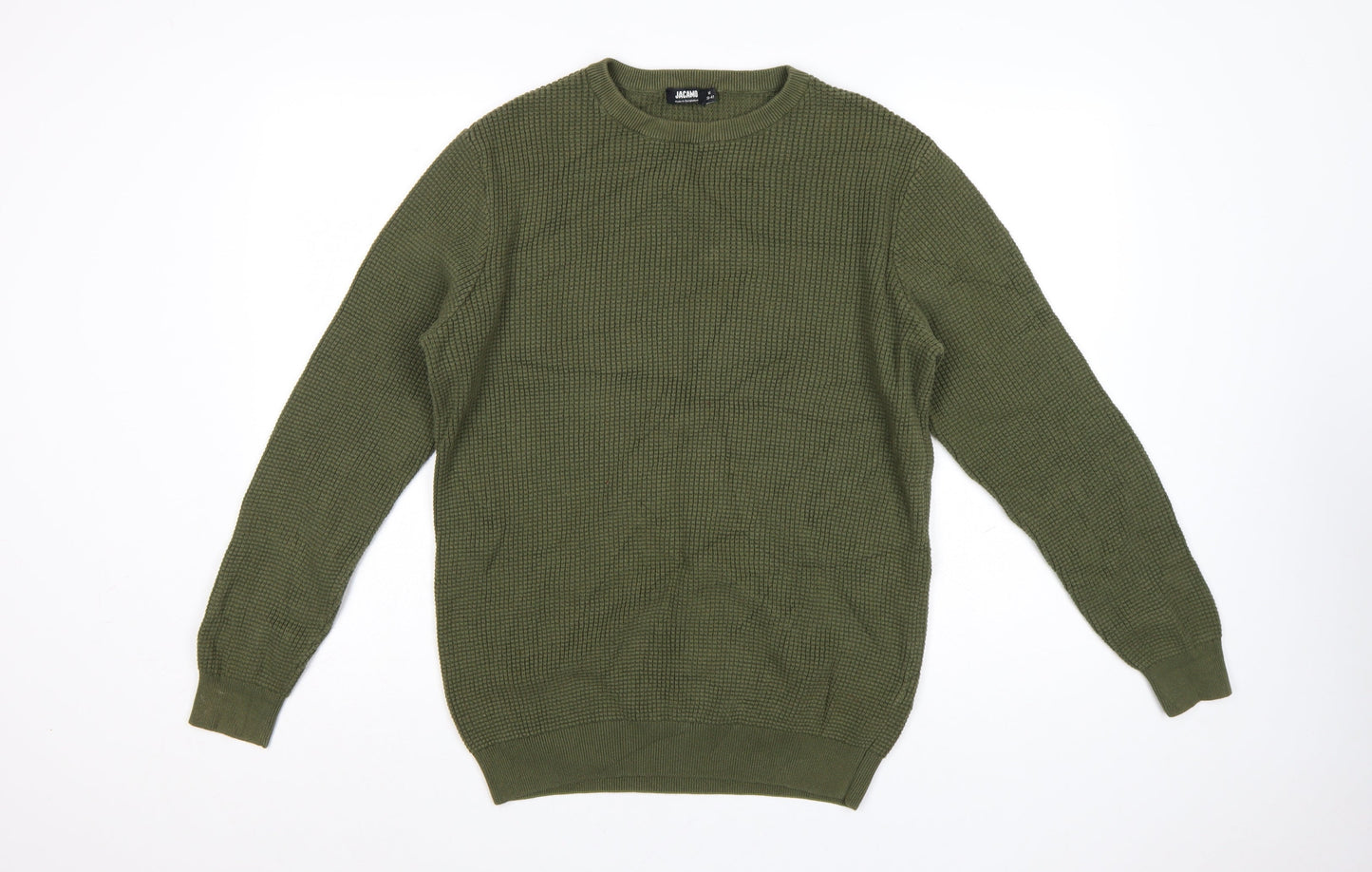 Jacamo Men's Green Cotton Waffle Knit Crew Neck Jumper Size M