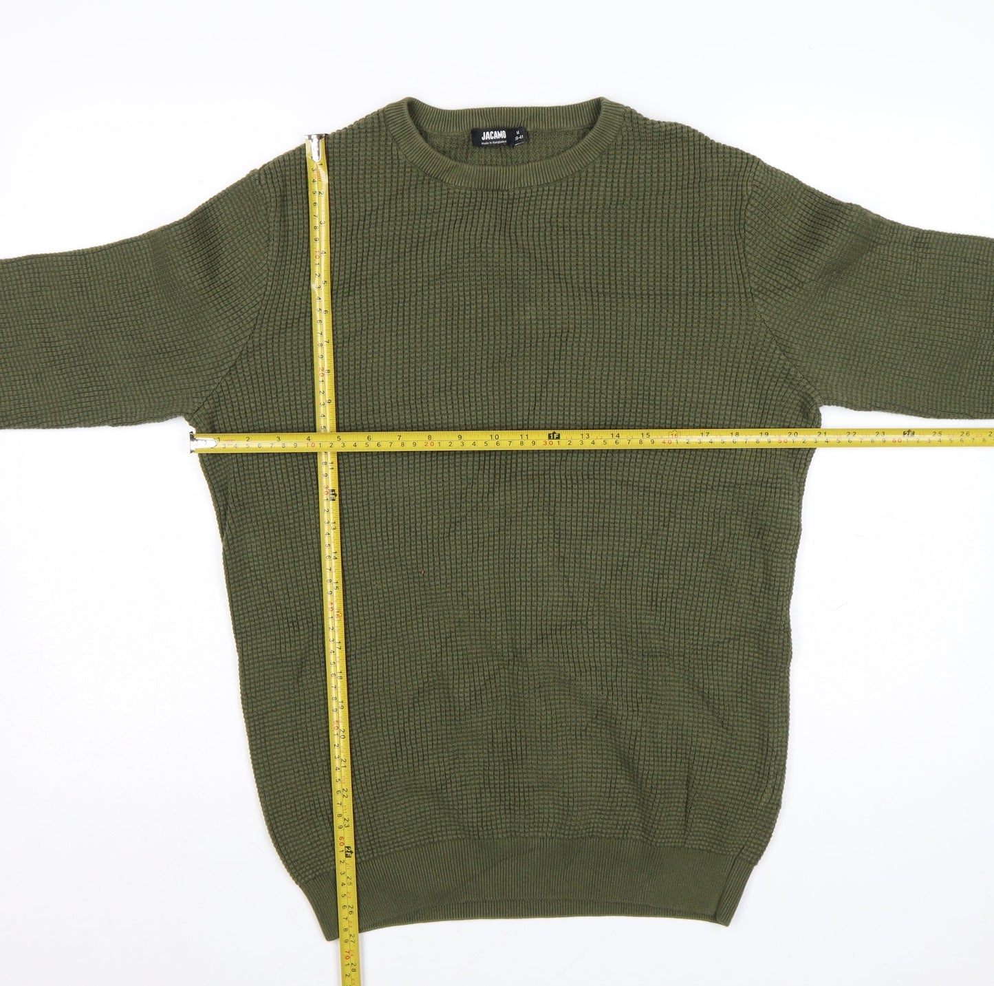 Jacamo Men's Green Cotton Waffle Knit Crew Neck Jumper Size M