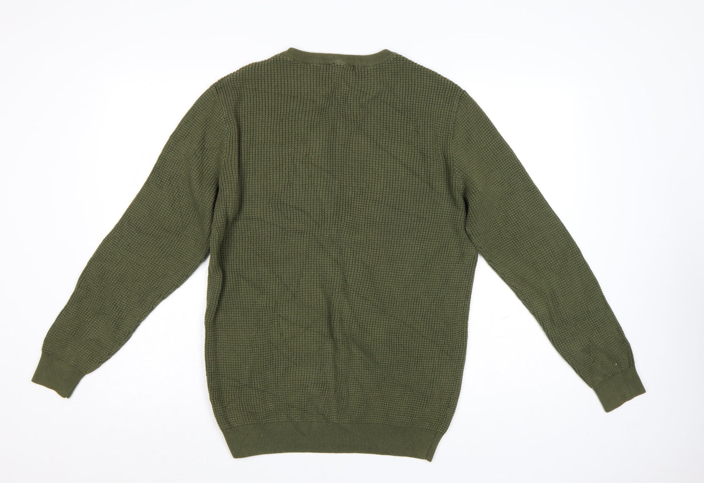 Jacamo Men's Green Cotton Waffle Knit Crew Neck Jumper Size M