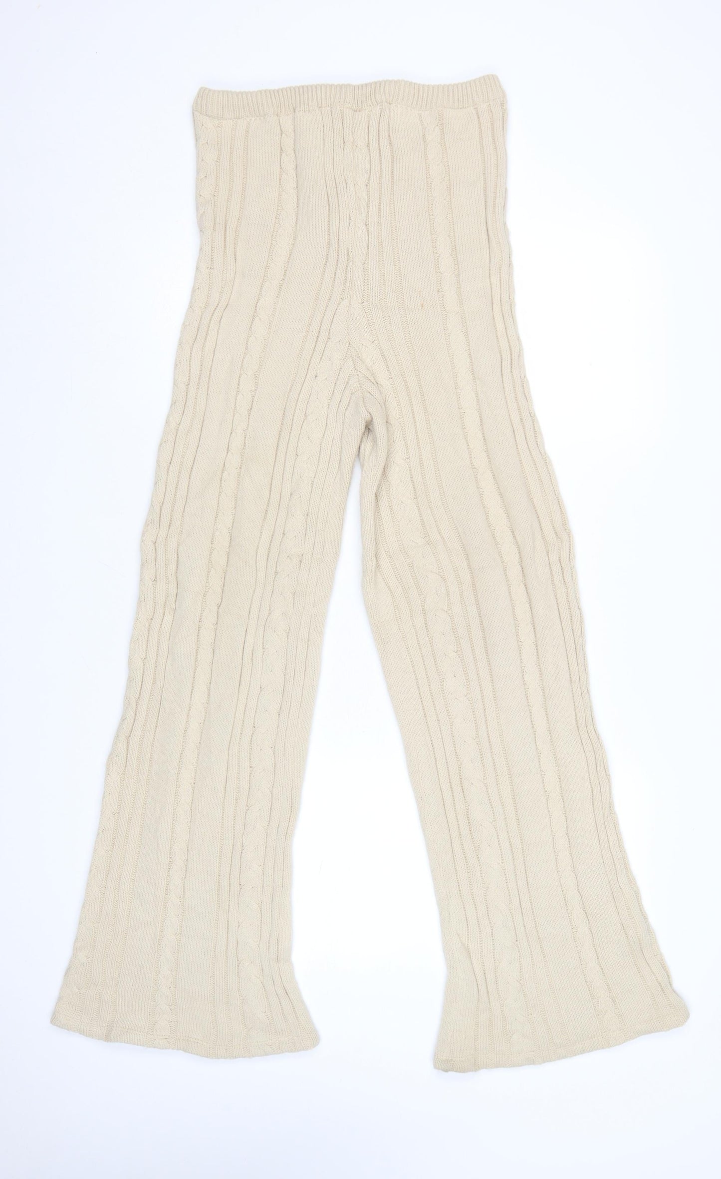 PrettyLittleThing Women’s Beige Knit Flared Trousers Size 10