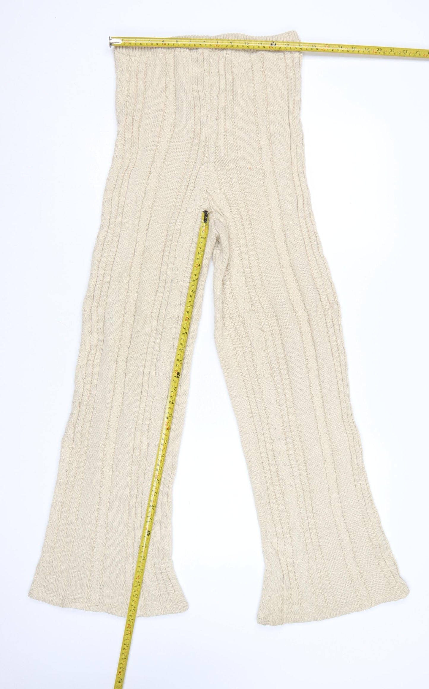 PrettyLittleThing Women’s Beige Knit Flared Trousers Size 10