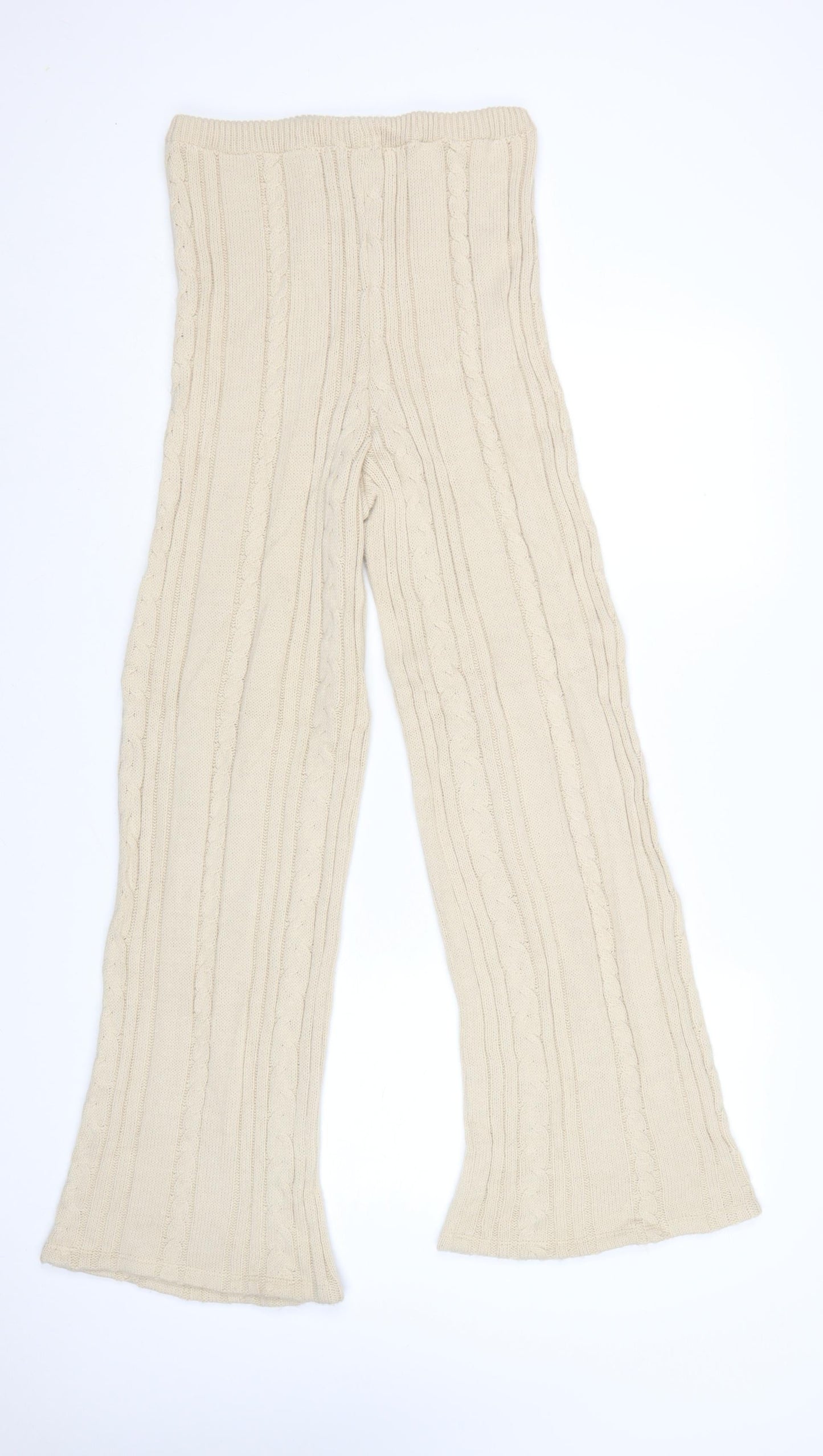PrettyLittleThing Women’s Beige Knit Flared Trousers Size 10