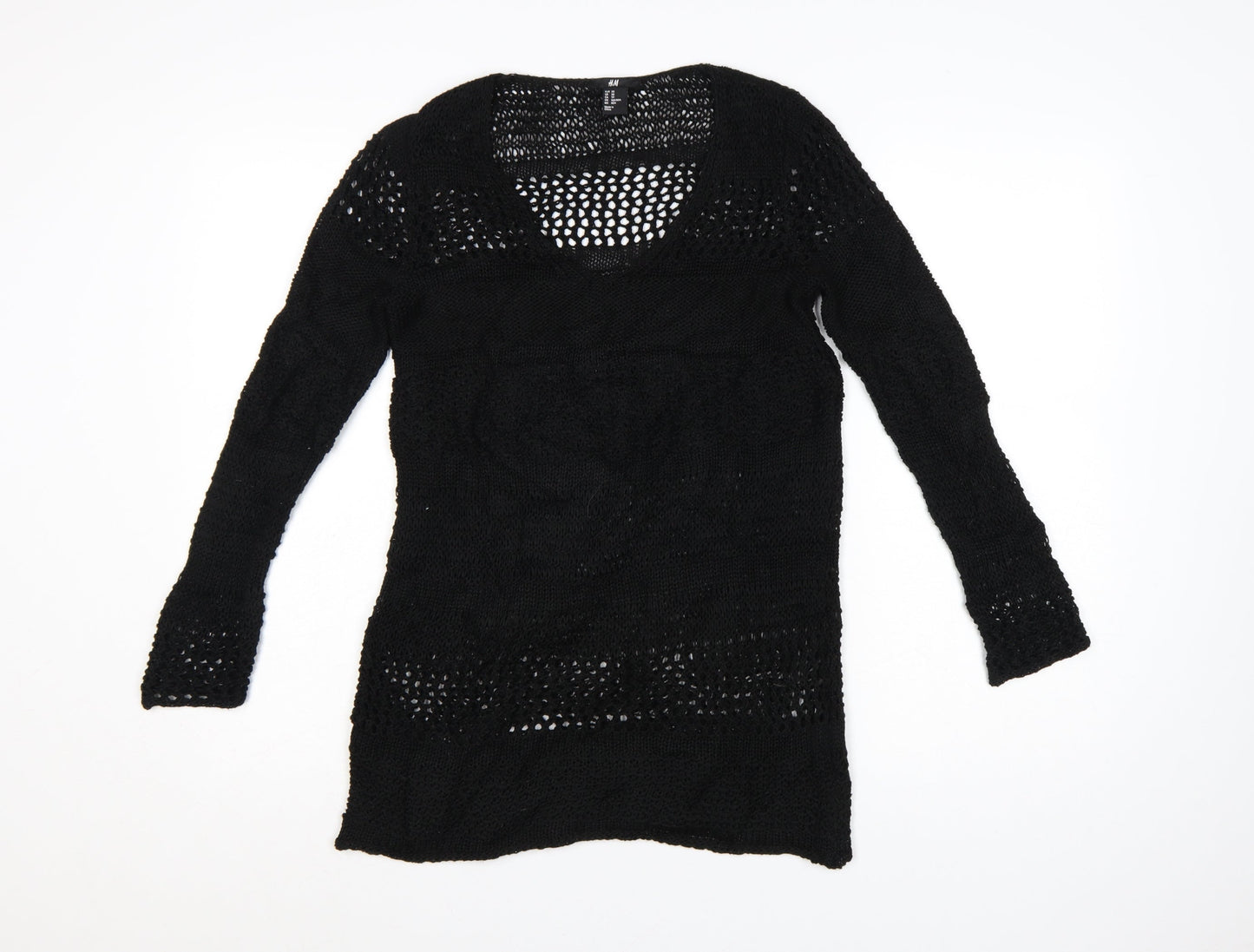 H&M Women’s Black XS Open-Knit Long Sleeve Pullover Jumper