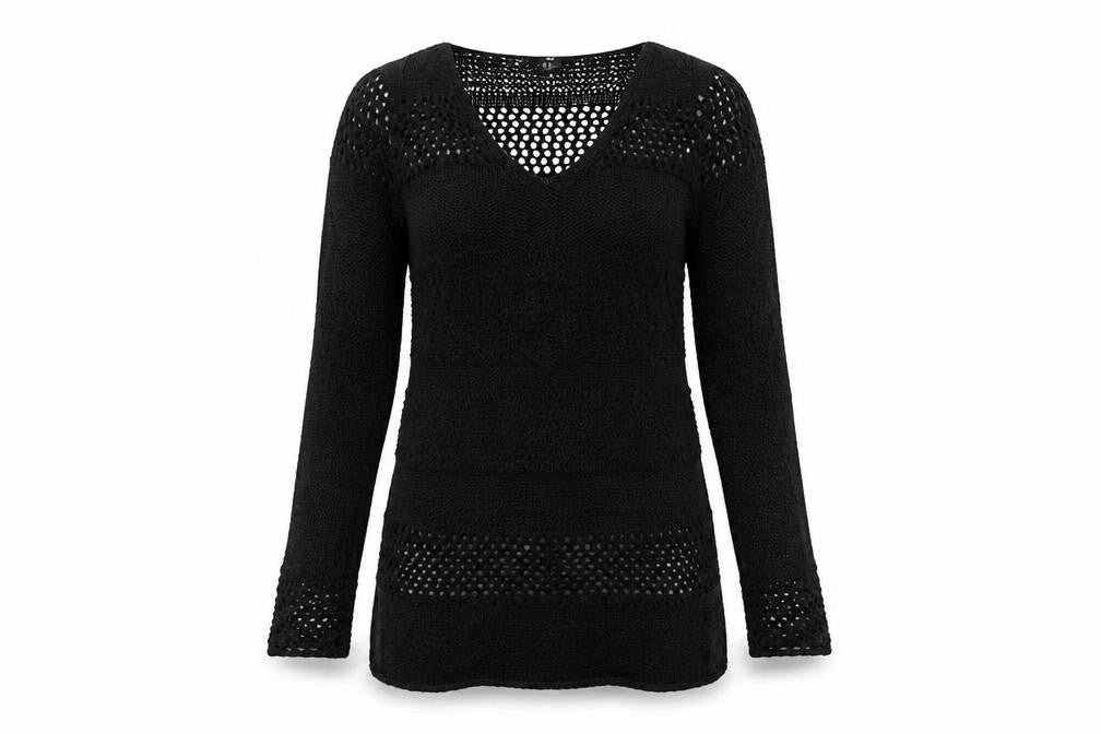 H&M Women’s Black XS Open-Knit Long Sleeve Pullover Jumper