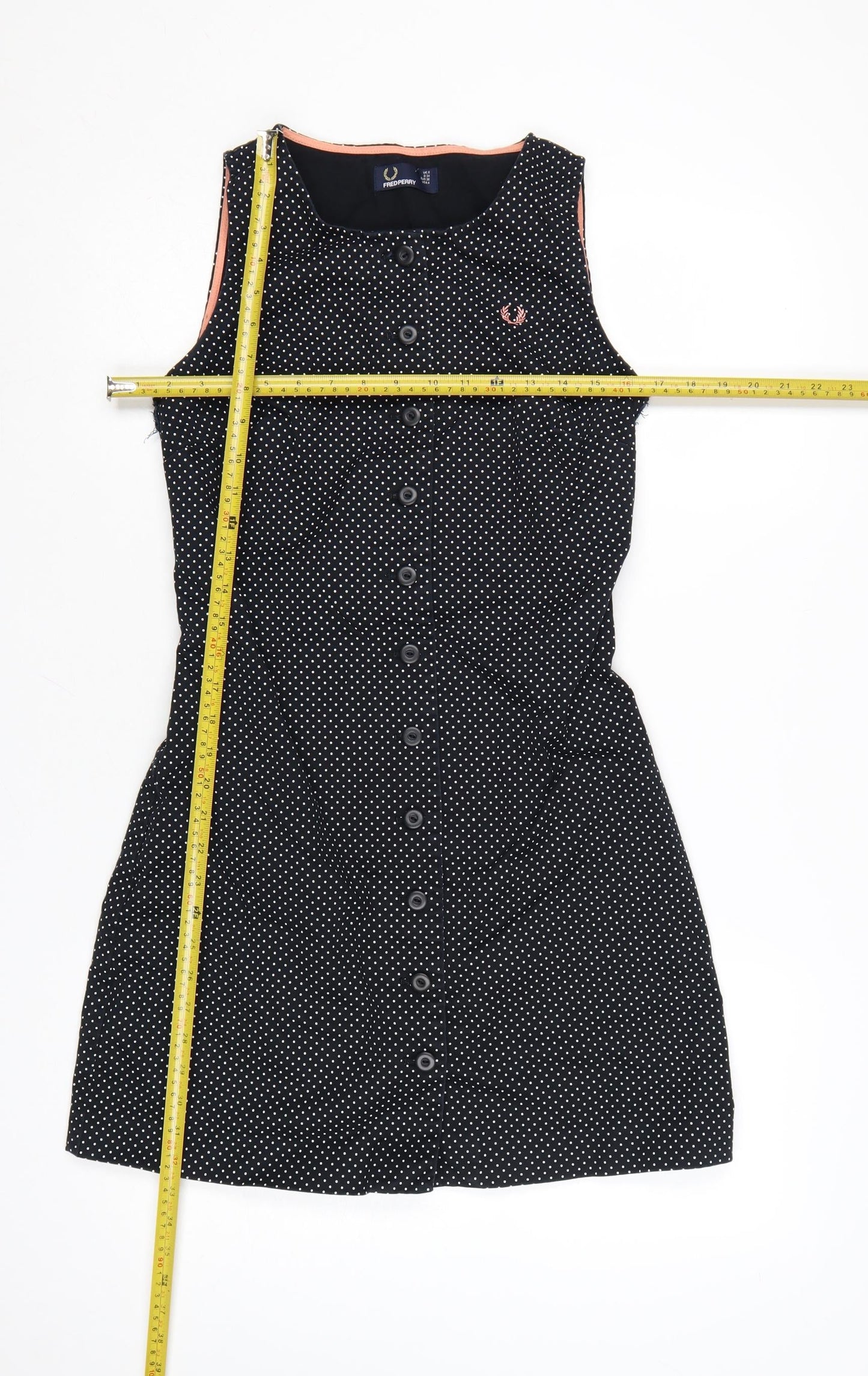 Fred Perry Women’s Black Polka Dot Sleeveless Shirt Dress UK 8