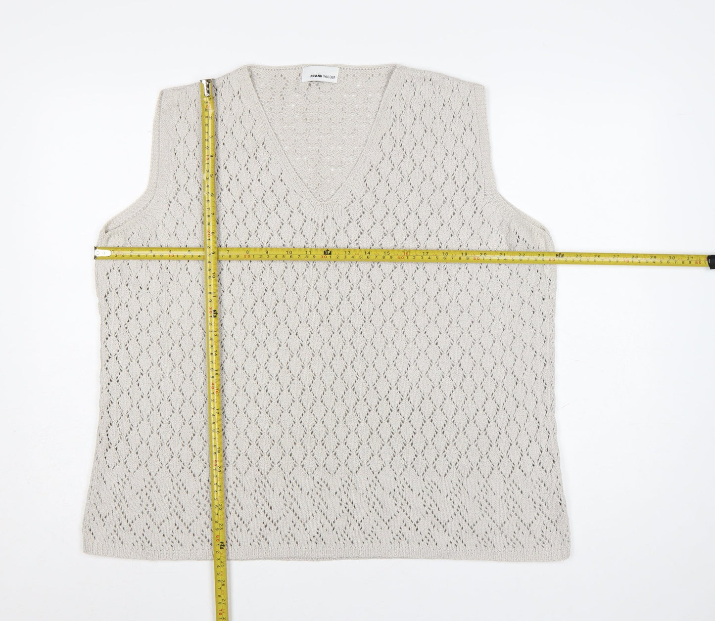 Frank Walder Women's Beige V-Neck Knit Sleeveless Vest XL