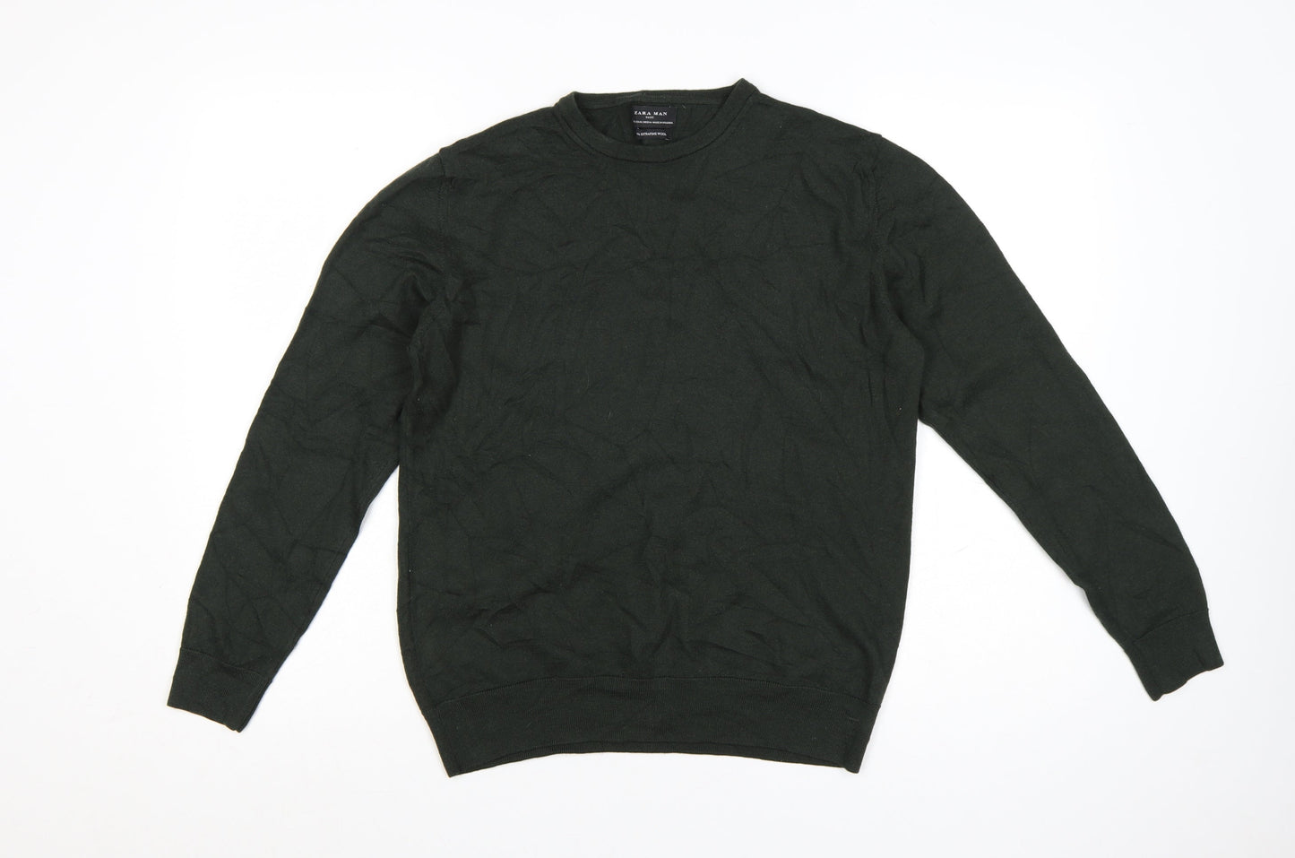 ZARA MAN Green Wool Crew Neck Men’s XL Pullover Jumper