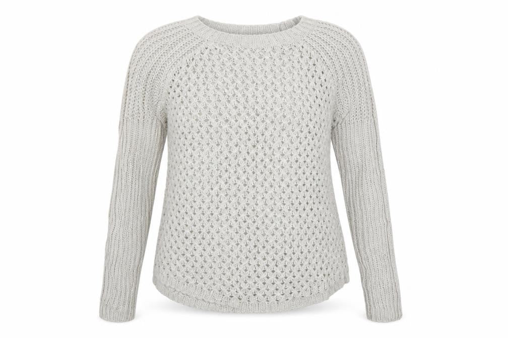 Warehouse Women Grey Open-Knit Long Sleeve Jumper UK 8