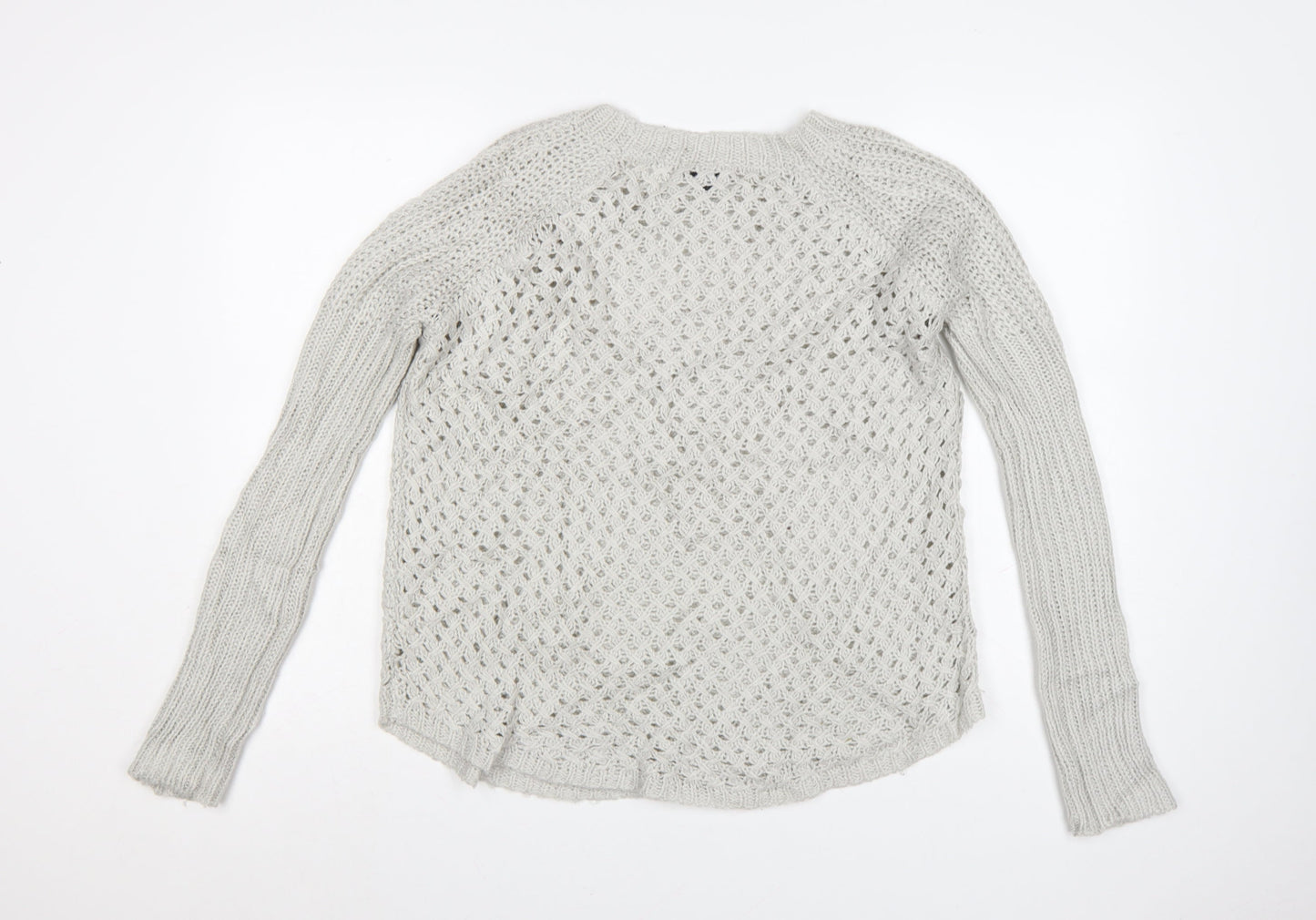 Warehouse Women Grey Open-Knit Long Sleeve Jumper UK 8