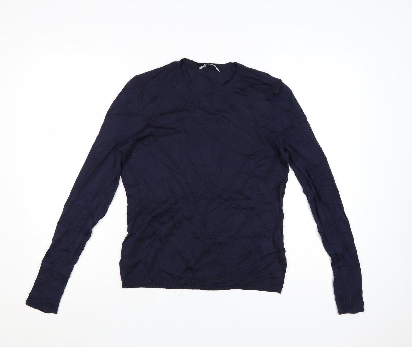 BOSS Womens Blue Merino Wool Crew Neck Long Sleeve Jumper M