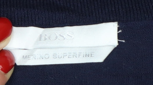 BOSS Womens Blue Merino Wool Crew Neck Long Sleeve Jumper M